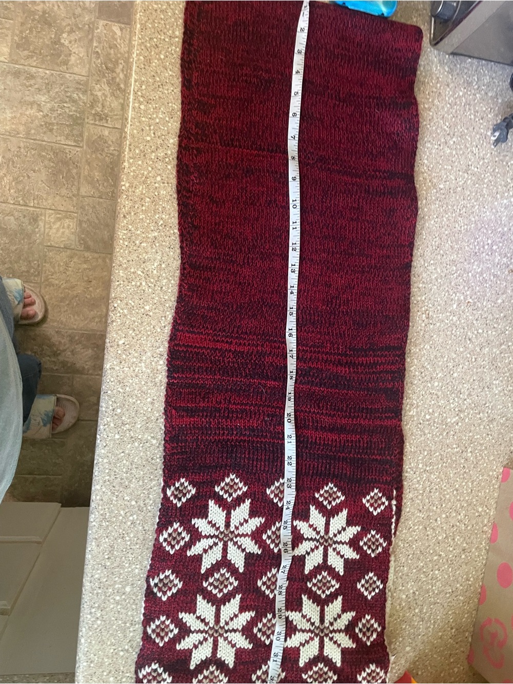 Red Knit Scarf with White Snowflake Pattern